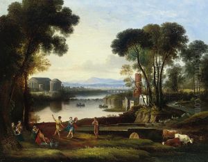 An Italianate Landscape With Classical Figures Dancing Beside A Lake