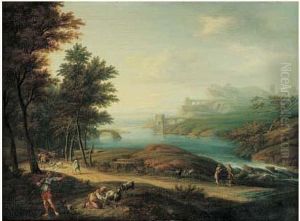 Paysage Fluvial Anime De Personnages by Johann Gottlieb Hackert