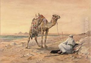 A Bedouin And His Camel Resting Before Going Down To The Gates Ofcairo