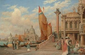 'venice, Corner Of Ducal Palace, Old Library And St Maria Della Salute