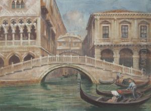 Venetian Canal Scene With Gondoliers by Arthur Trevor Haddon