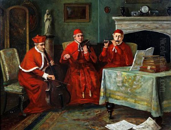 Cardinals In An Interior Playing Musical Instruments - view 1