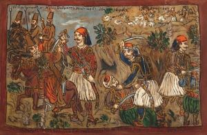 The Giant Heroes Stamatis Nikitaras, Odysseasandroutsos And Ioannis Gouras by Theofilos (Hadjimichail)