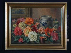 Stillleben Mit Chrysanthemen U. Steinzeug