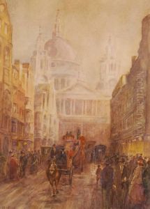 Busy Street Scene Fleet Street And Ludgate Hill by Mary S. Hagarty
