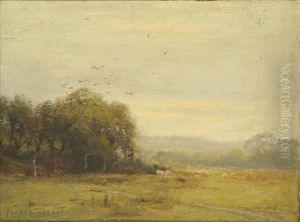 Sheep Grazing In A Landscape by Parker Hagarty
