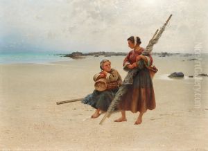 Oyster Picking, Brittany by August Wilhelm Nikolaus Hagborg