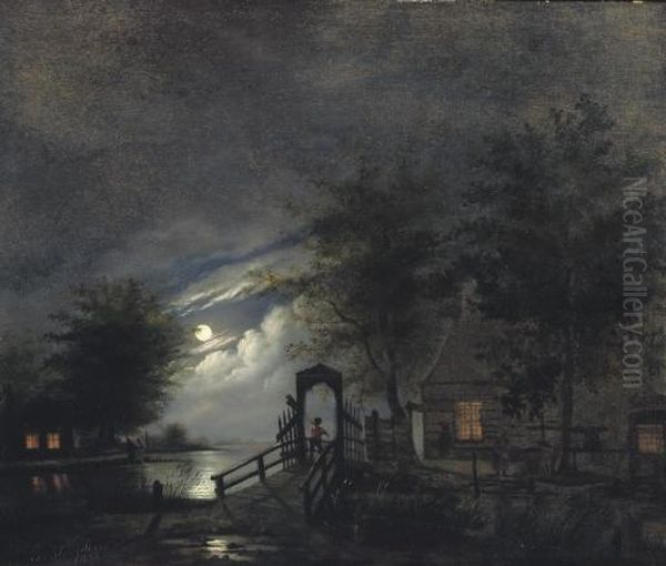 A Moonlit River Landscape - view 1