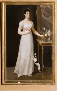 An Elegant Young Lady In A White Dress Holding An Apple Andwhite Rose