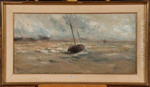 Bateau De Peche Sur Une Mer Agitee by Maurice Hagemans