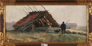 Berger Et Son Troupeau A La Bergerie by Maurice Hagemans