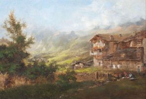 Alpenlandschaft Mit Bauernhausern by Theodor Joseph Hagen