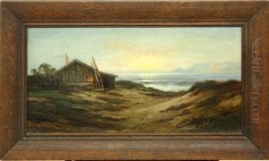 Beachside Cabin With Setting Sun by Nels Hagerup