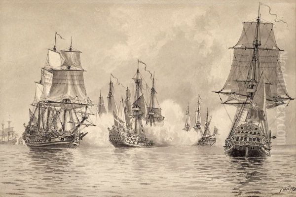 (the Convoy Ship Oland Battling The English Squadron Off The English Coast July 1704 - view 1