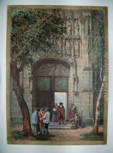 [<devant Le Portail D'une Eglise>], S.d