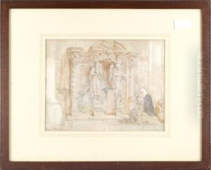 A Lady Praying In A Side Chapel by Louis Haghe