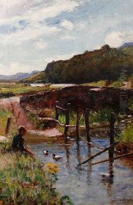 A Young Boy Beside A Stream by Joshua Anderson Hague