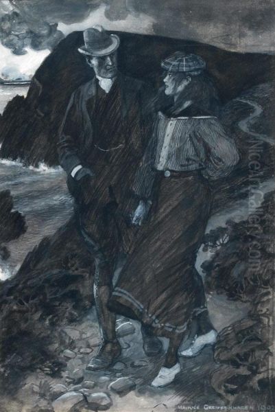 Lovers Strolling On A Coast - view 1