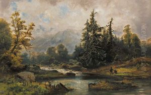 Jager Am Fluss by Josef Hahn