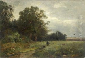 Jager Auf Der Entenjagd Am Waldrand by Josef Hahn