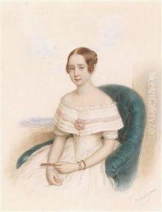 Portrait Of A Young Lady In A White Dress by Anton Hahnisch