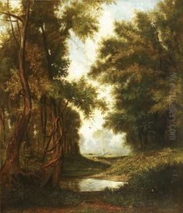 Cattle Grazing In A Woodland Clearing by Philip B. Hahs