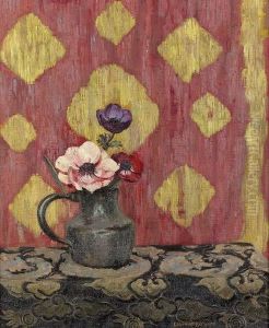 Stillleben Mit Anemonen In Einem Krug. by Eugenie Hainard-Bechard