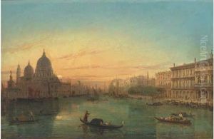 Gondolas On The Grand Canal At Sunset