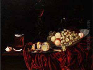 Grosses Fruchtestilleben Mit Glaspokal, Bierglas Und Zitrone by Georg Hainz