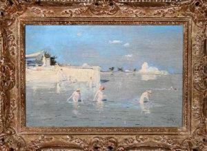A View In The Venetian Lagoon With Women Bathing by Edward Matthew Hale