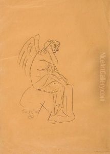 Seated Angel (recto); Another Version Of Thesame Subject (verso) by Giannoulis Halepas