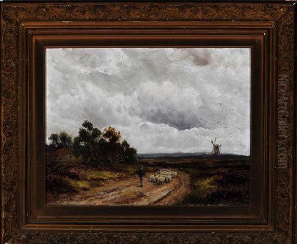 A Shepherd On A Country Road Approaching A Windmill - view 1