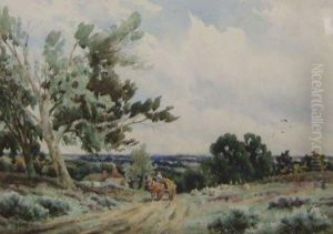 Inscribed Verso Evening On The Downs Near Patchham by Richard William Halfnight