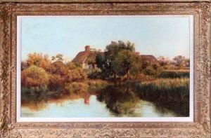 Thatched Cottage By A River by Richard William Halfnight