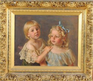 portrait Des Filles Du Peintre Alice Et Lucie  by Francois Joseph Halkett