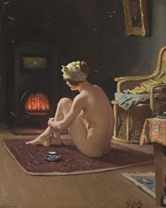 Seated Nude By The Fire