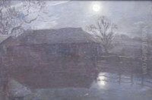 Moonlight Over Farm Buildings by Frederick Hall