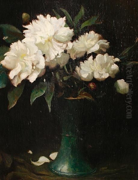Still Life Of Flowers In A Green Vase - view 1