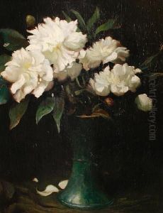 Still Life Of Flowers In A Green Vase by Frederick Hall