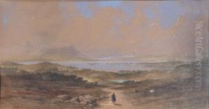 Figure And Cattle In Extensive Lake Land And Mountainous Landscape by George Lowthian Hall
