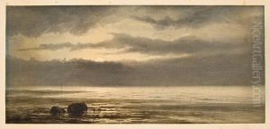 Beach Scene At Low Tide by George Lowthian Hall