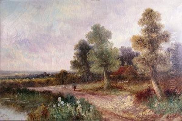 A Figure In A Wooded Landscape With Distant Cottage - view 1
