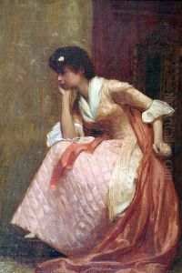 Study Of A Lady Deep In Thought In Aninterior by George Hall Neale