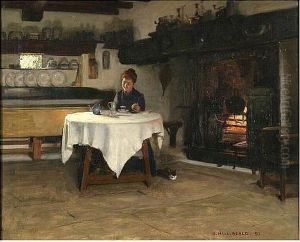 Cottage Interior With Woman Taking Tea by George Hall Neale