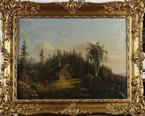 Landskap Med Hus Och Figur by Carl Peter Hallberg