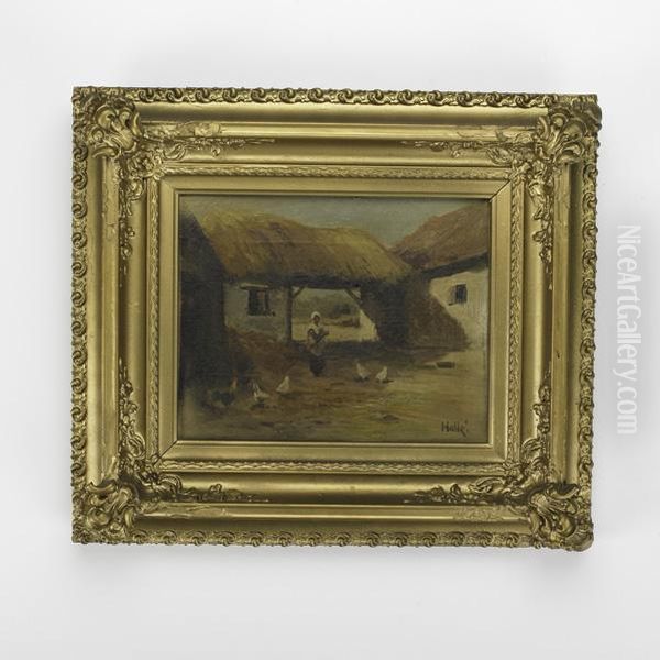 Peasant In Courtyard With Chickens - view 1