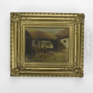 Peasant In Courtyard With Chickens by Albert Halle