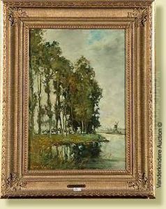 Paysage Fluvial Anime En Hollande by Charles-Dominique-Oscar Lahalle