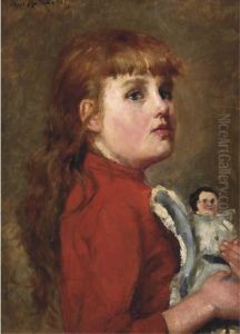 Young Girl With Her Doll by Charles-Dominique-Oscar Lahalle