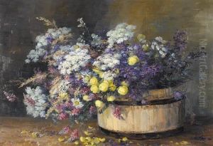 Reiches Stillleben Mit Fruhlingsblumen In Bottich. by Anna Haller